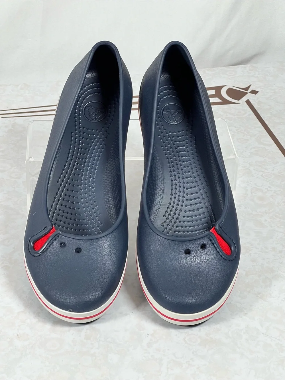 Crocs Crocband Navy Blue White Red Ballet Flats Footwear Women’s Size 9 W